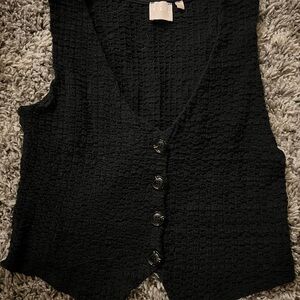 Black Textured Button-Up Vest
